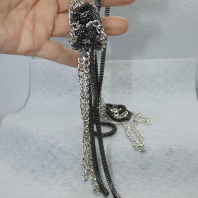 Silver & Black Tone Tassel Like Chain Necklace