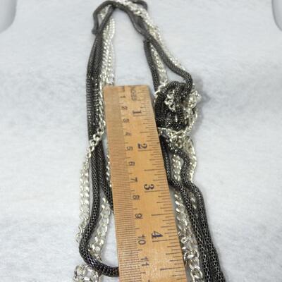 Silver & Black Tone Tassel Like Chain Necklace
