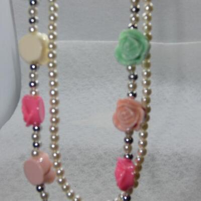 Cute Rose & Pearl Childs Necklace And Bracelet Set