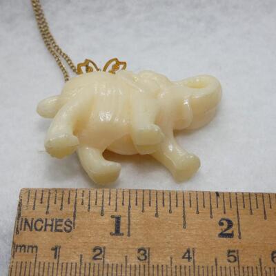 Plastic Elephant & Gold Tone Chain Necklace