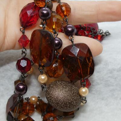 Brown Earth Tone Plastic Beaded Necklace