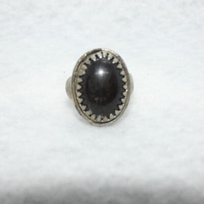 Silver Tone Black Stone Ring