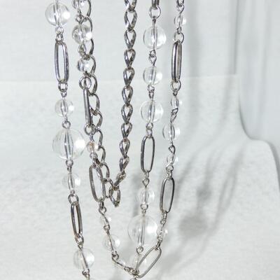 Silver Tone Clear Beaded Drop Necklace