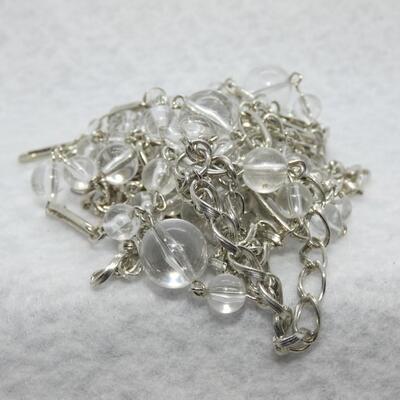 Silver Tone Clear Beaded Drop Necklace