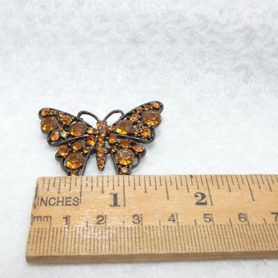 Gold Rhinestone Butterfly Pin