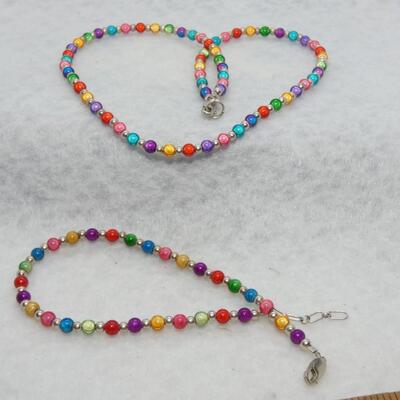 Rainbow Beaded Necklace & Bracelet Set - Handmade