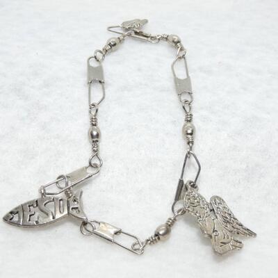 Silver Tone Religious Charm Bracelet, Angel, Jesus