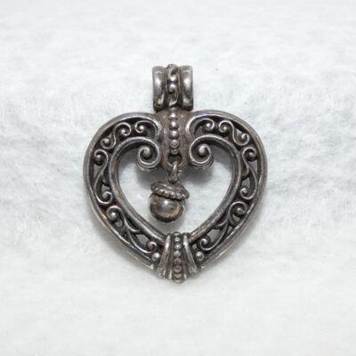 Chunky Silver Tone Heart Pendant, unsigned