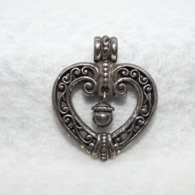 Chunky Silver Tone Heart Pendant, unsigned