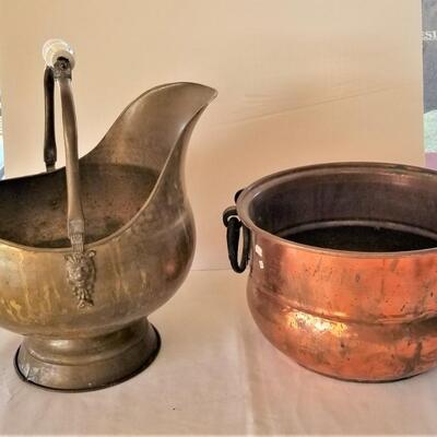 Lot #272  Large Brass Coal Scuttle and Copper Kindling Container