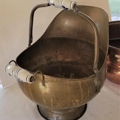 Lot #272  Large Brass Coal Scuttle and Copper Kindling Container