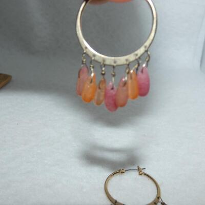 Amber & Pink Colored Glass Hoop Earrings