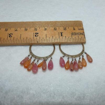 Amber & Pink Colored Glass Hoop Earrings