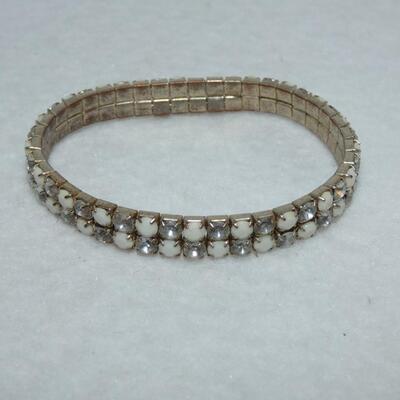 Stretch Rhinestone & Milk Glass Bracelet