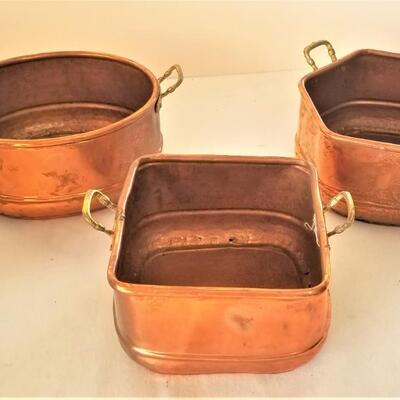 Lot #276  Three Contemporary Copper Pots with Handles