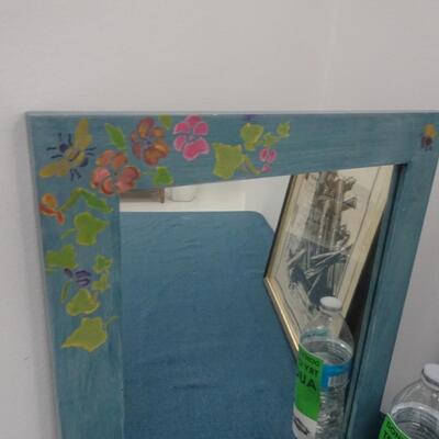 LOT 344. DECORATIVE MIRROR AND FRAMED POSTER