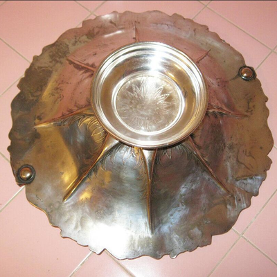 MS Antique Silverplate Basket Grape Motif Shabby Chic