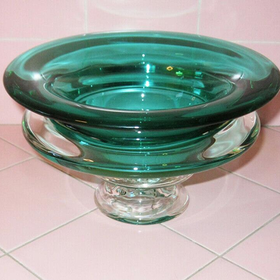 MS Studio Art Glass Bowl Artist Signed Robin Vojak Sea Green Hand Blown US