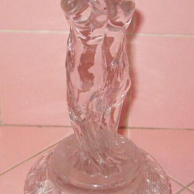 MS Vintage 9" Glass Crystal Woman Frog Flower Holder Nude Draped Cambridge