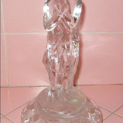 MS Vintage 9" Glass Crystal Woman Frog Flower Holder Nude Draped Cambridge
