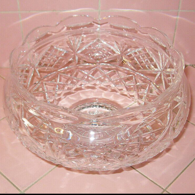 MS Hand Cut Crystal Bowl by Tipperary Made In Ireland Mouth Blown Scalloped Footed