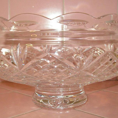 MS Hand Cut Crystal Bowl by Tipperary Made In Ireland Mouth Blown Scalloped Footed