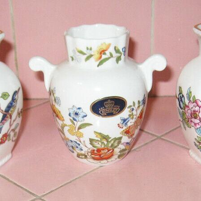 MS 3 Small Vase Ansley Bone China 3" Pembroke Flowers Violets Rose Buds