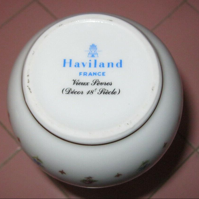 MS Vintage Haviland Bud Vase France Vieux Sevres Decor 18 Siecle Flowers Gold Trim