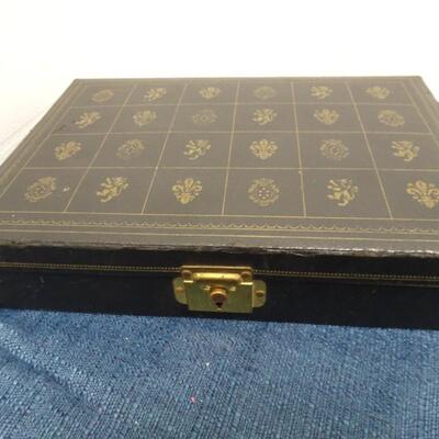 LOT 389. MENS JEWELRY BOX WITH TIE TACKS AND NON WORKING POCKET WATCH