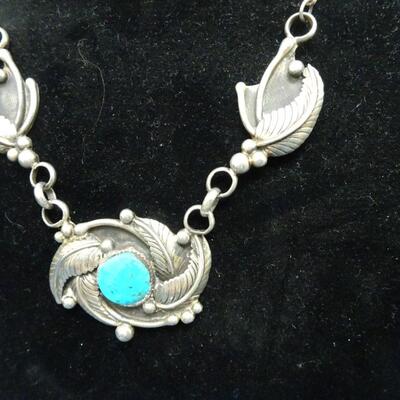 LOT 393. STERLING AND TURQUOISE NECKLACE