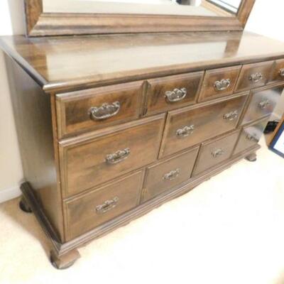 Solid Wood Stretch Dresser with Mirror 8 Drawer