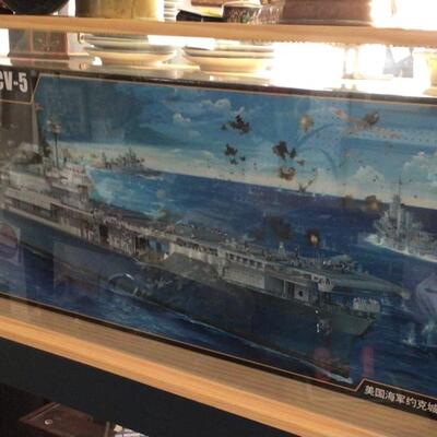 B-419 USS Yorktown CV-5 Model by Trumpeter 1/200 Scale with Display Cabinet