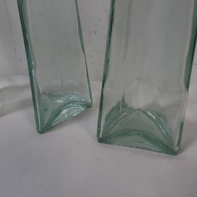 9 Tall Green Glass Bottles, Triangle Base