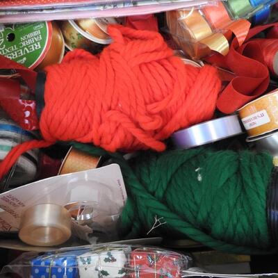 Box of Ribbons, Yarn, Wrapping Paper, etc