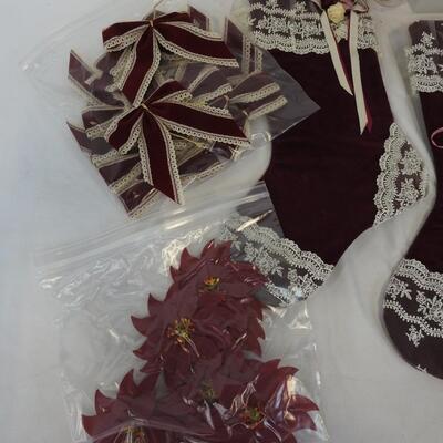 15+ Christmas from 1987: Mauve & Maroon Stockings, Ornaments, Bows & Flowers