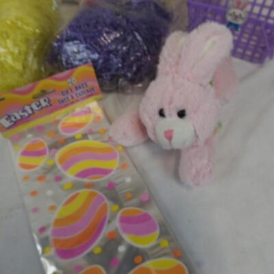 12 pc Easter Decor: Grass, Electric Bunnies, Ceramic Bunnies, Basket