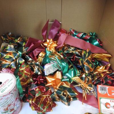 Holiday Lot: Ribbon, Bowls, Tissue Paper, Tags, Decorations