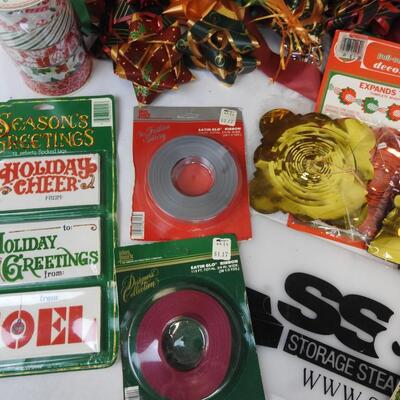 Holiday Lot: Ribbon, Bowls, Tissue Paper, Tags, Decorations