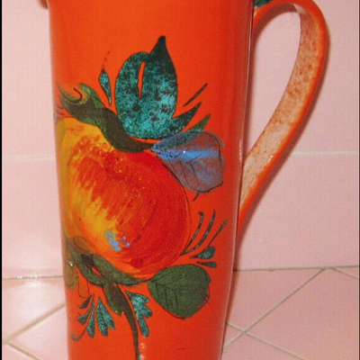 MS  Mid Century Modern Pottery Pitcher Italy MAO 1970s Orange Cocktails Martini