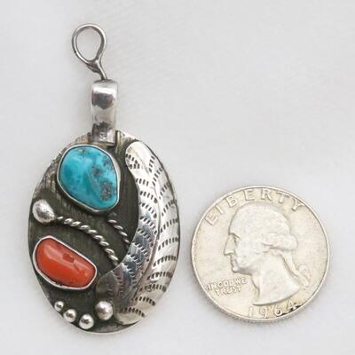 Vintage Native American Sterling Silver 2-Sided Pendant