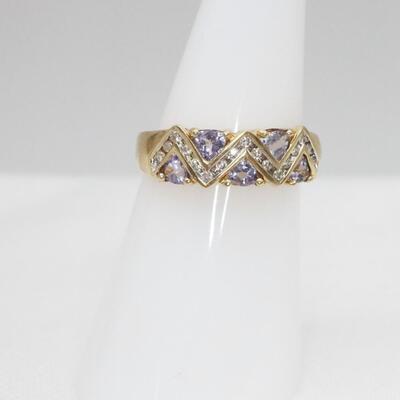 10k Yellow Gold Ring With Diamonds & Amethysts Size 6.25