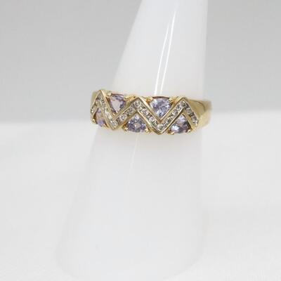 10k Yellow Gold Ring With Diamonds & Amethysts Size 6.25