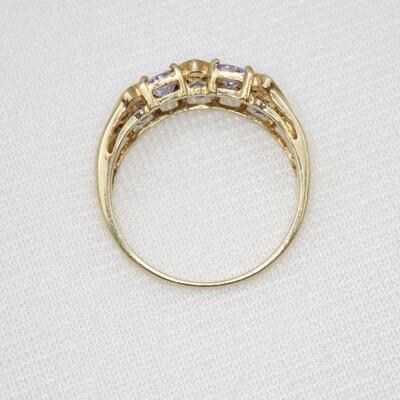 10k Yellow Gold Ring With Diamonds & Amethysts Size 6.25