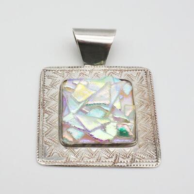 Artisan Sterling Silver Dichroic Glass Pendant Signed Lujan