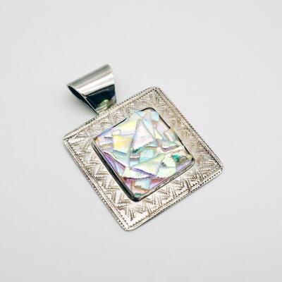 Artisan Sterling Silver Dichroic Glass Pendant Signed Lujan