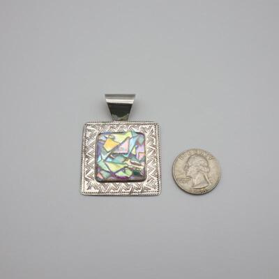 Artisan Sterling Silver Dichroic Glass Pendant Signed Lujan