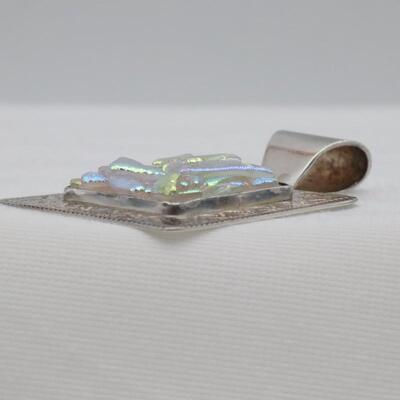 Artisan Sterling Silver Dichroic Glass Pendant Signed Lujan
