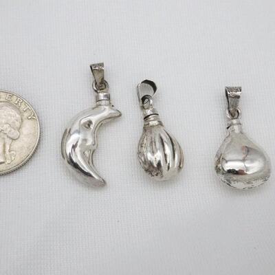 Lot of 3 Mexico Sterling Silver Miniature Perfume Bottle Charms/Pendants