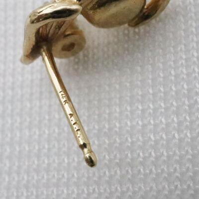 Pair of 14k Yellow Gold Pearl & Diamond Earrings