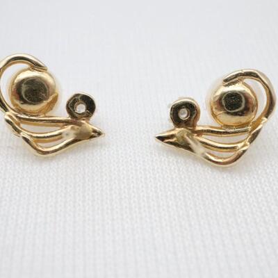 Pair of 14k Yellow Gold Pearl & Diamond Earrings
